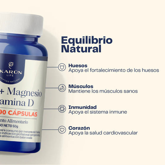 Calcio + Magnesio + Vitamina D 60 Capsulas - Karün Life