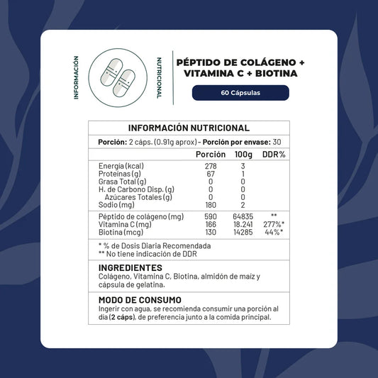 Péptidos de Colágeno + Biotina +Vitamina C Plus 60 cap - Karún Life