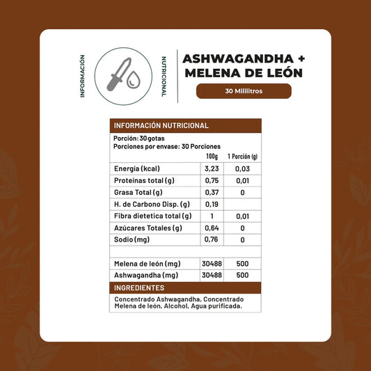 Melena de León + Ashwagandha Concentrado 30 Ml - Karün Life
