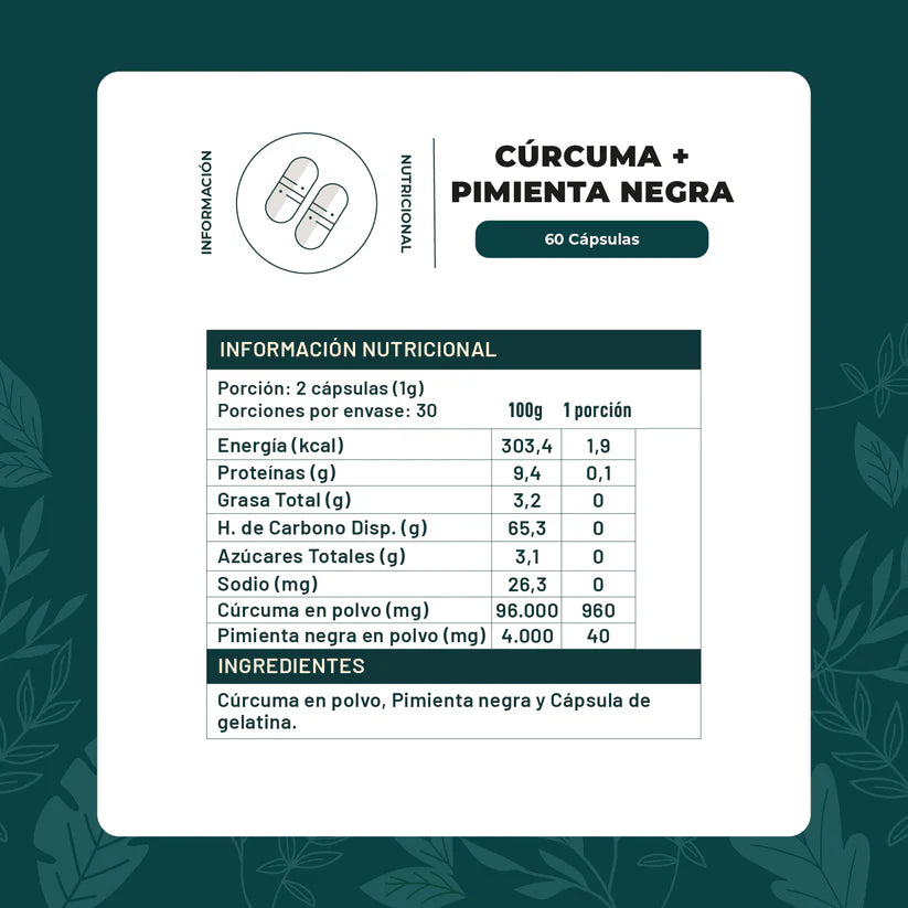Curcuma + Pimienta 60 Cápsulas 500 Mg - Karün Life