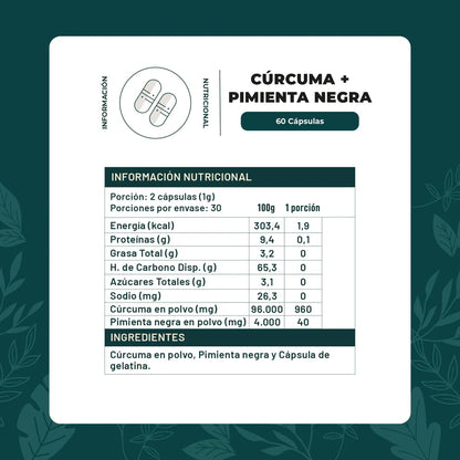 Curcuma + Pimienta 60 Cápsulas 500 Mg - Karün Life