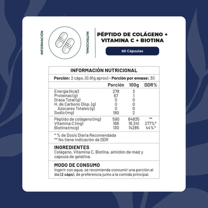 Péptidos de Colágeno + Biotina +Vitamina C Plus 60 cap - Karún Life