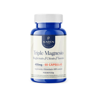 Triple Magnesio - Bisglicinato, Citrato y Taurato 400mg 60 Cap - Karún Life