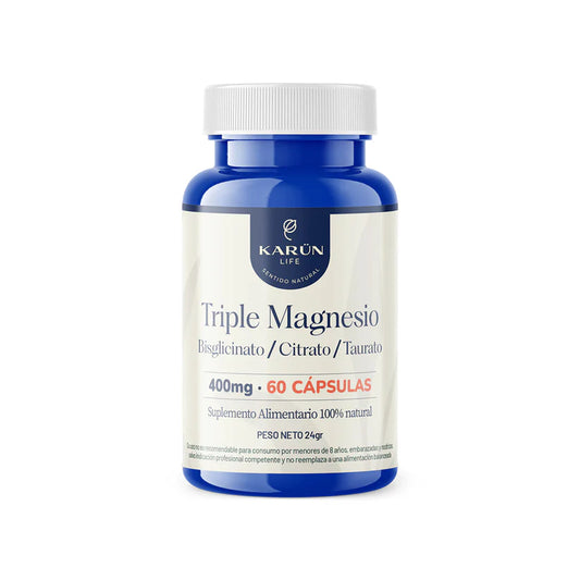 Triple Magnesio - Bisglicinato, Citrato y Taurato 400mg 60 Cap - Karún Life
