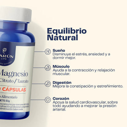 Triple Magnesio - Bisglicinato, Citrato y Taurato 400mg 60 Cap - Karún Life