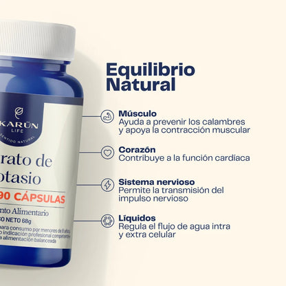 Citrato De Potasio 60 Capsulas 750 Mg - Karún Life