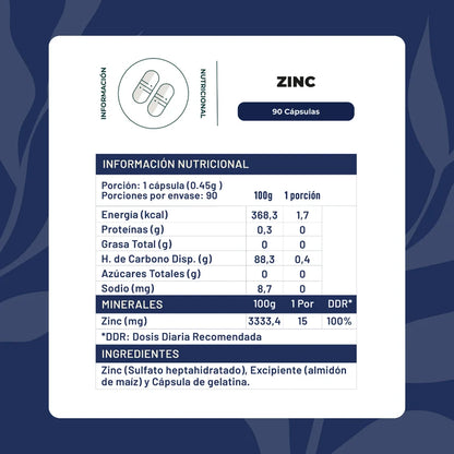 Zinc 90 Cápsulas 15mg - Karún Life
